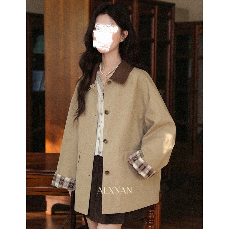 现货【品牌撤柜款ZB】卡其色风衣女新款高级洋气宽松外套L57852