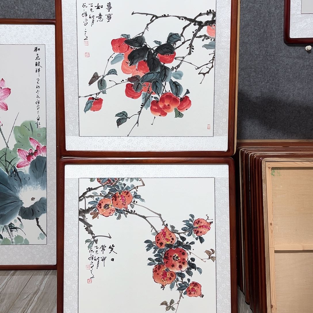 国画书画作品带框63×63