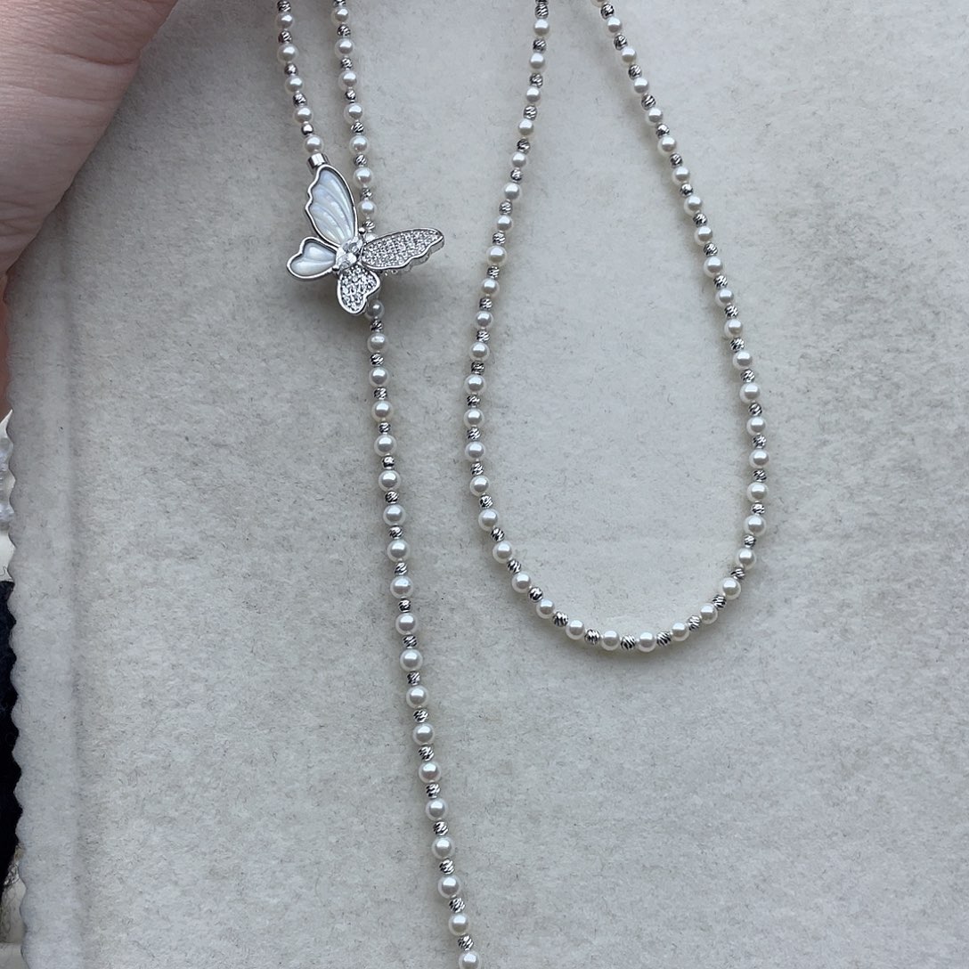 银S925镶嵌淡水珍珠套链44