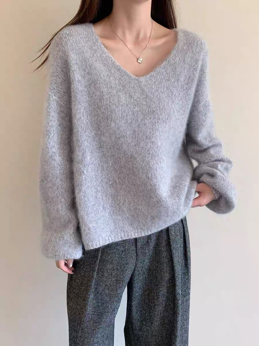 25-V领拉绒拉毛羊绒针织衫