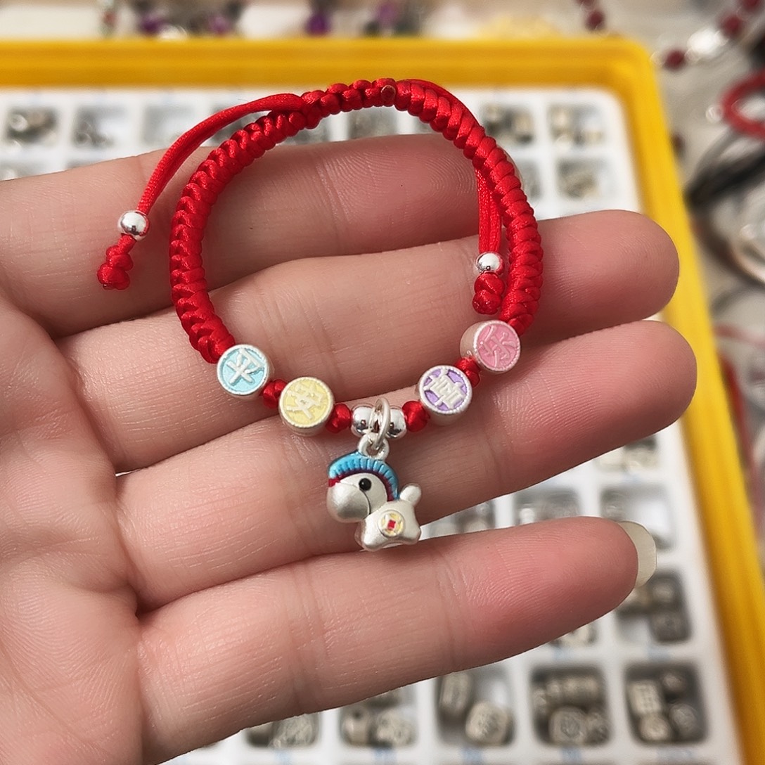 吊坠足银珐琅平安喜乐马