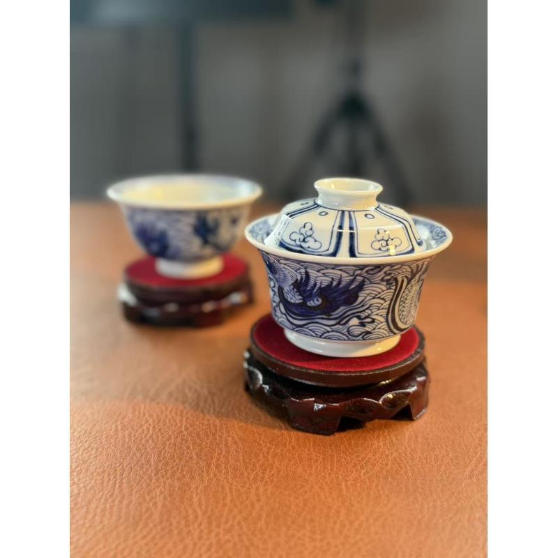 A137【蜕观堂】景德镇陶瓷手工手绘青鸳鸯戏水系列，