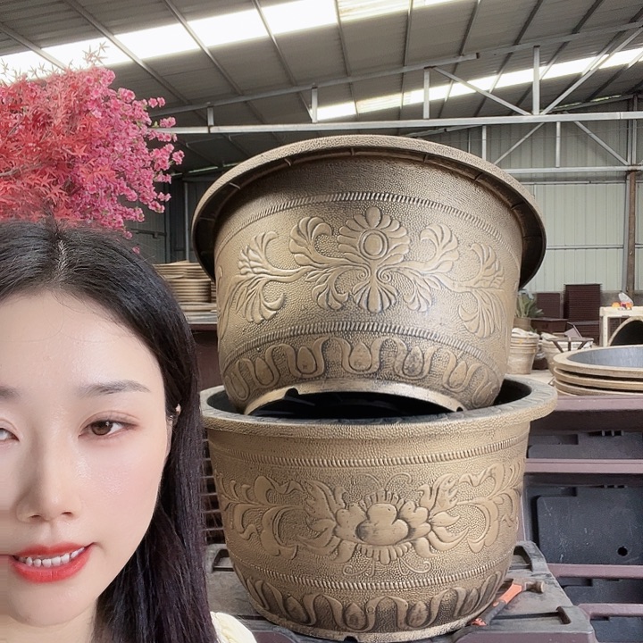 紫砂色圆78花盆5个有孔