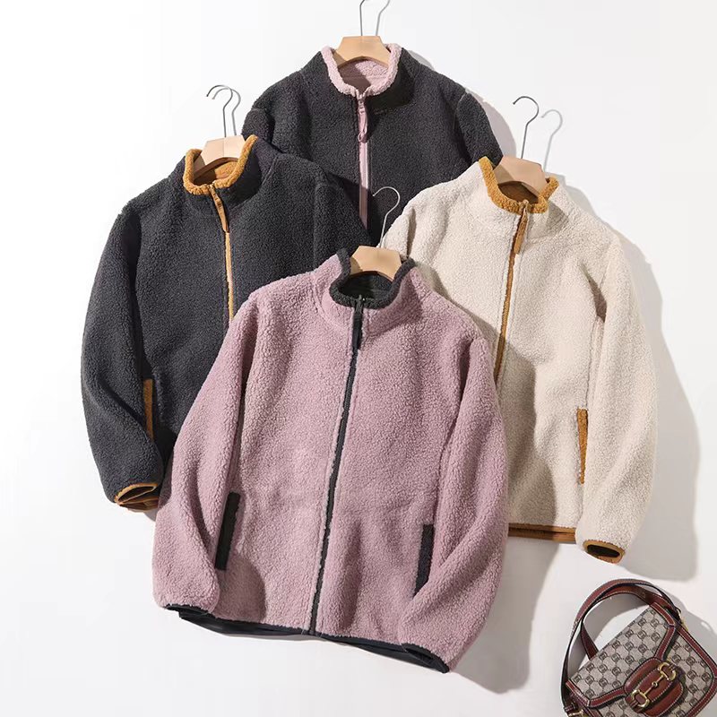 暖炉颗粒！冬款双面穿羊毛颗粒暖绒保暖简约防风立领厚外套#7718-1