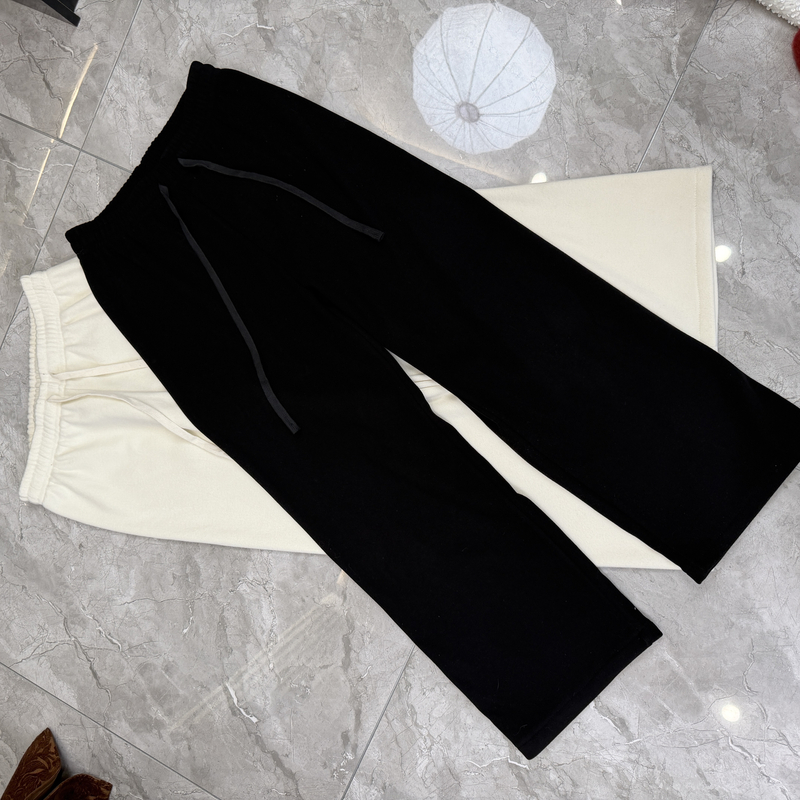 黑色加厚阔腿裤冬季打底裤直筒裤保暖休闲裤女士秋冬