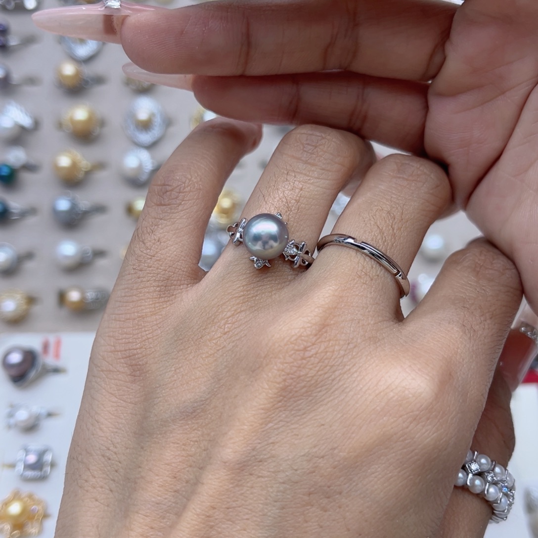甜***贝合金戒指淡水珍珠