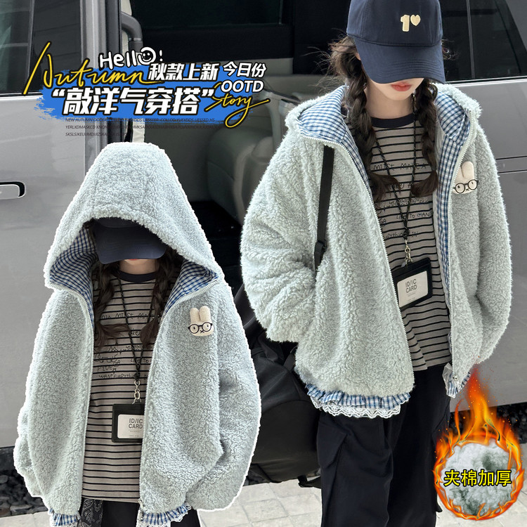 女童亲子同款25年秋冬季新品拼格子毛毛衣洋气显瘦