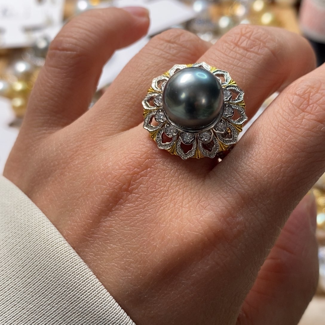 海水珍珠戒圈银S925镶嵌