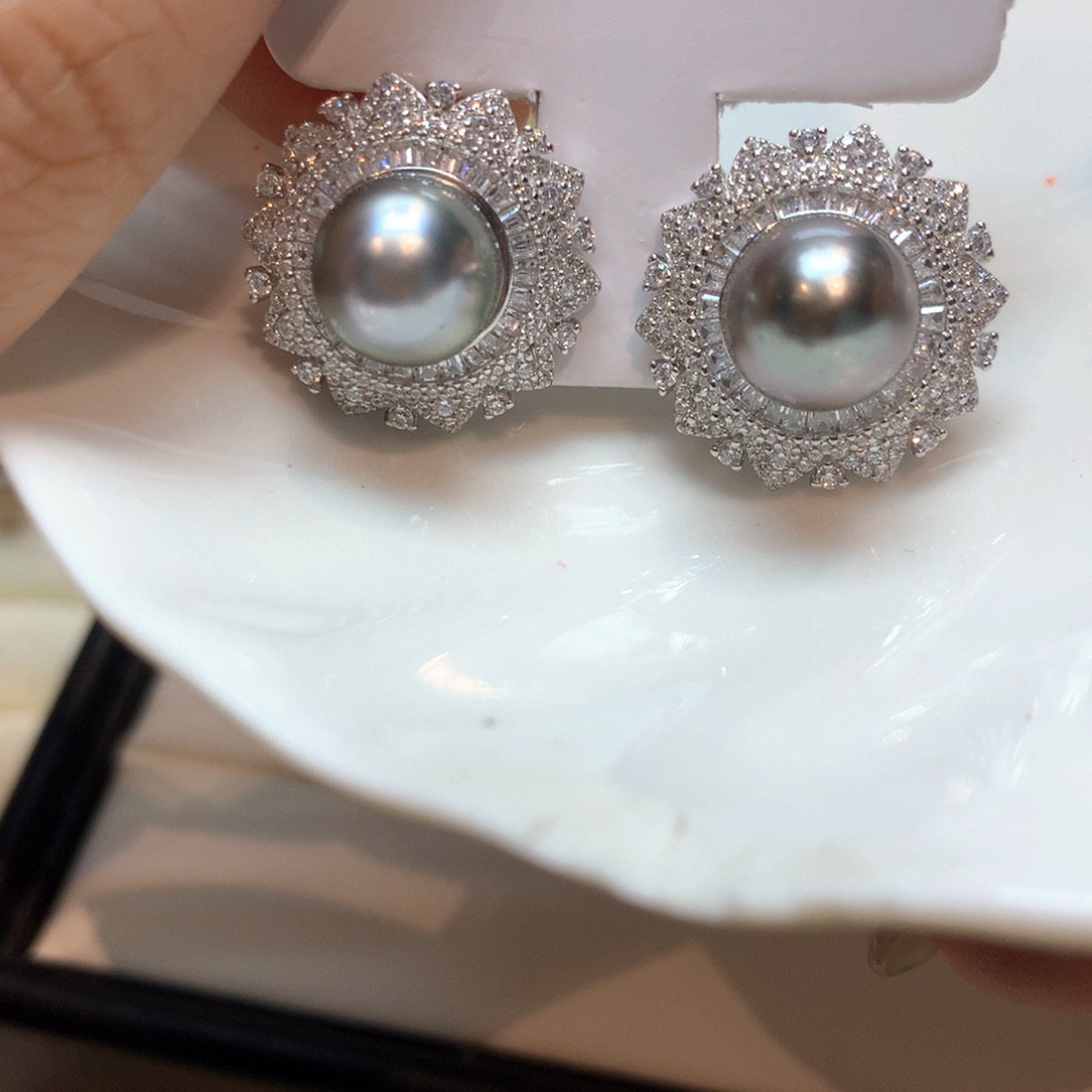 银S925镶嵌海水珍珠耳饰