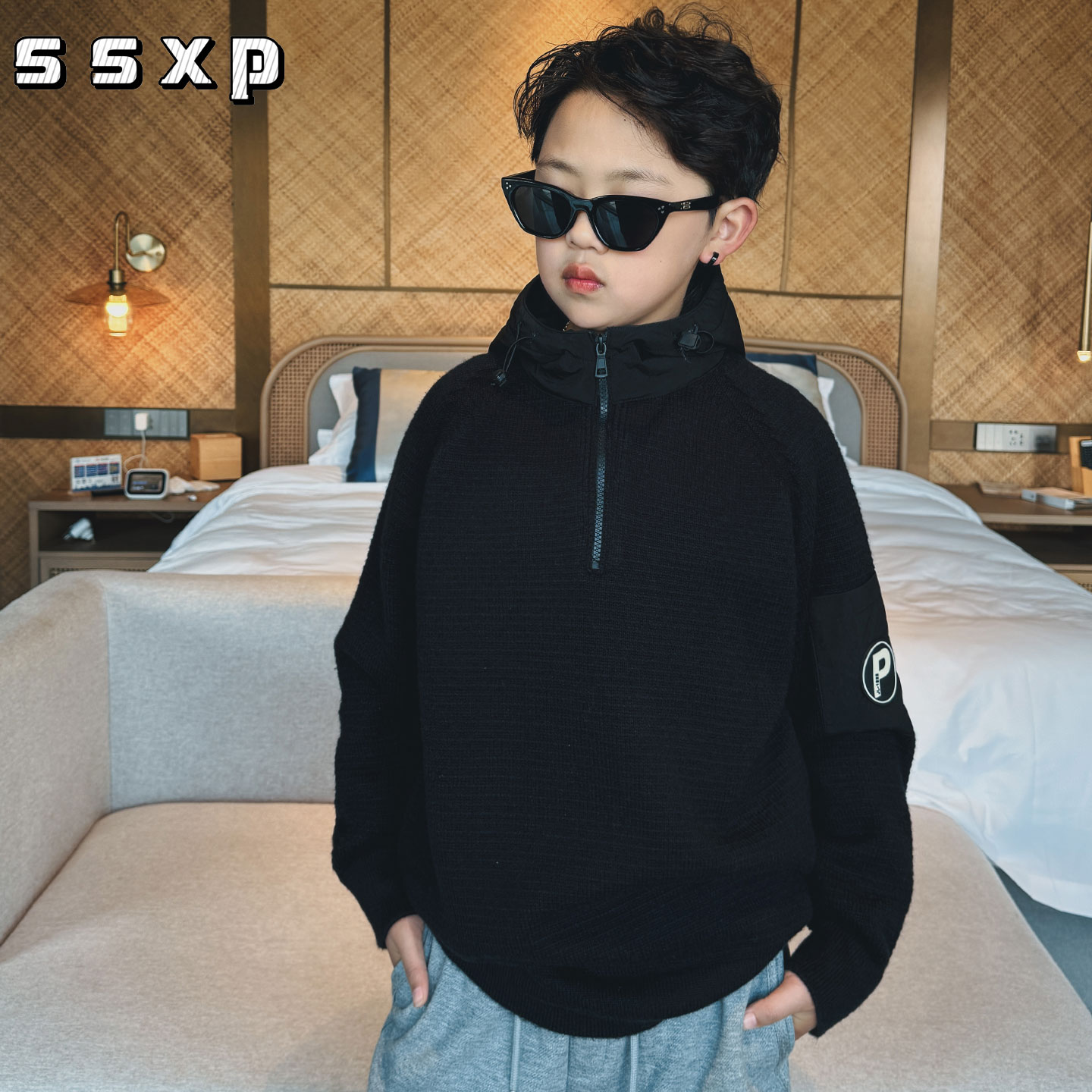 男童卫衣加绒2025冬装新款中大童连帽毛衣针织上衣儿童外套S7780