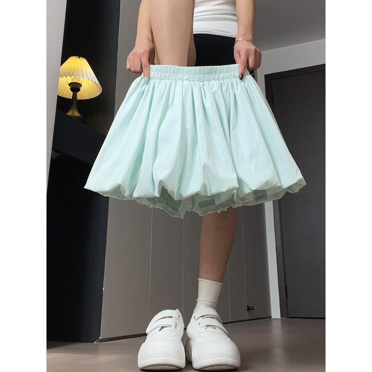 亦声花苞短裙女夏季高腰a字小个子南瓜裤防走光蓬蓬半身百褶LYP