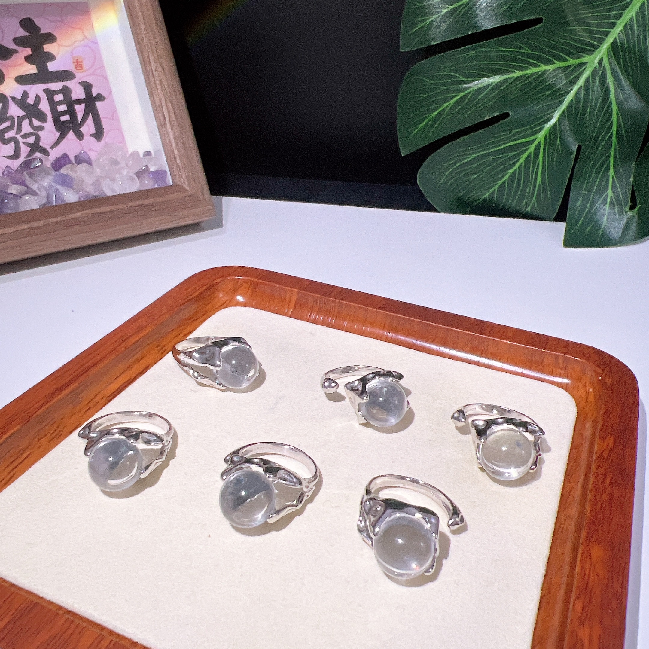 s597天然白水晶转运珠万能戒指S925  11mm 多样性发一件