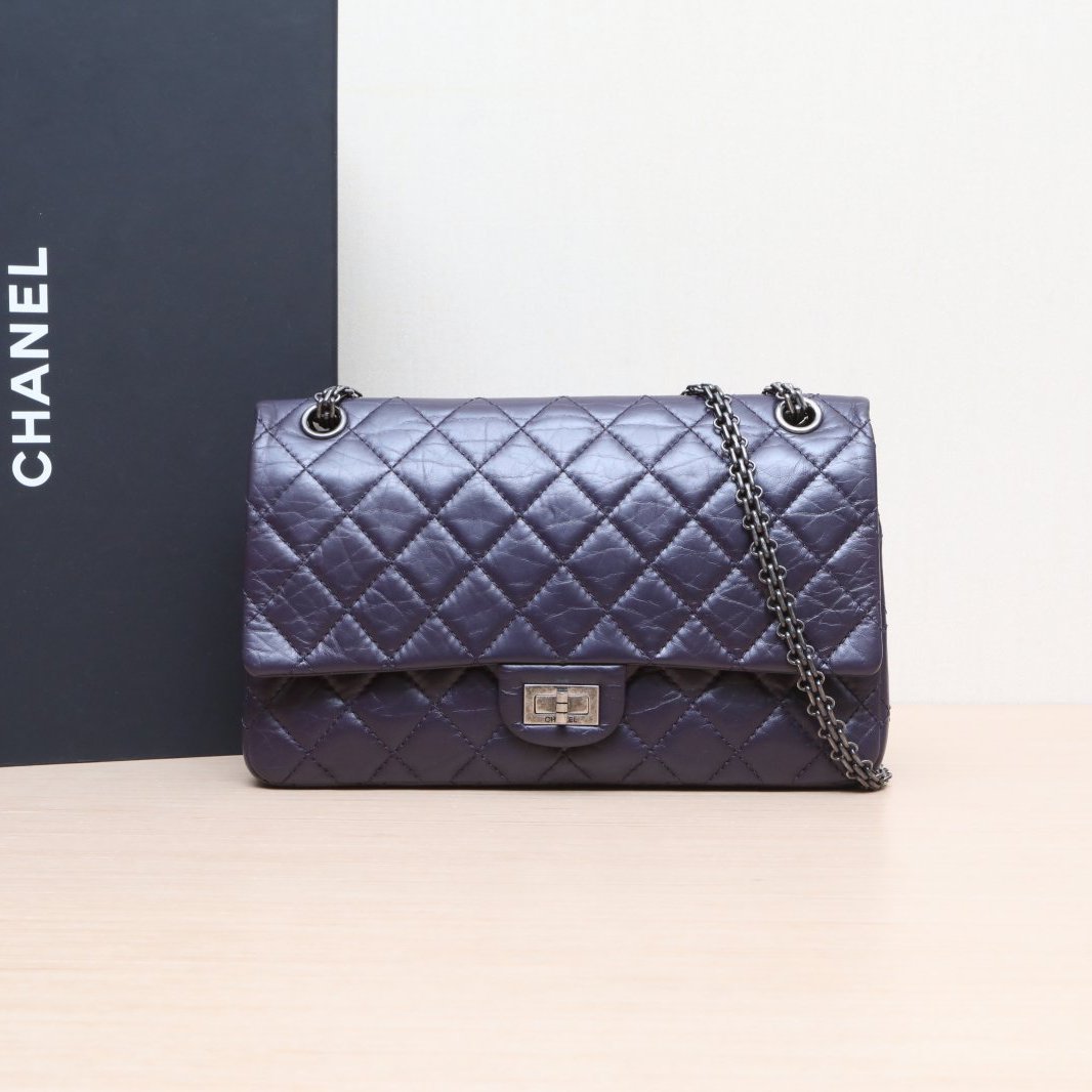 95新 Chanel/香奈儿 小花姑姑336804 2.55 口盖包 大号 紫色18开