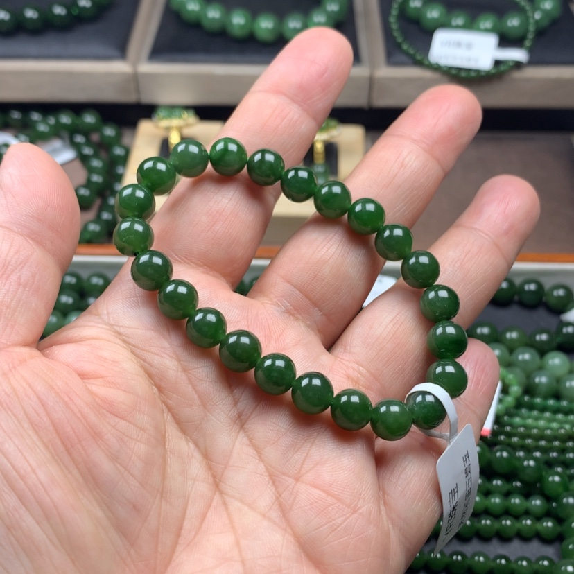 【闪购商品】和田玉（碧玉）手串未镶嵌大***?8m m