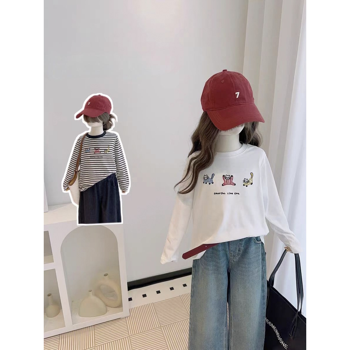 【现货】2025秋韩版设计款线条图案女童打底衫 D680 680 B