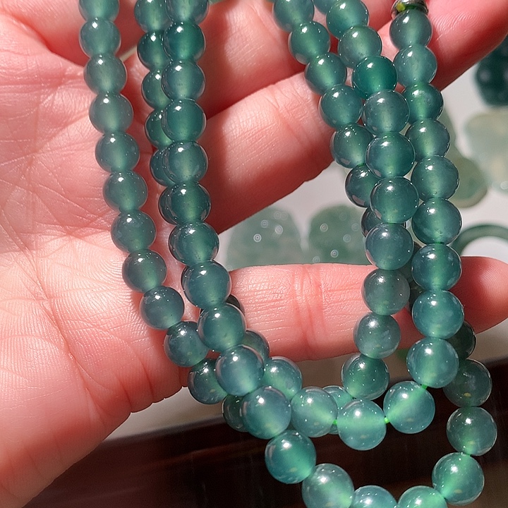 定制翡翠未镶嵌冰蓝圆珠珠琏