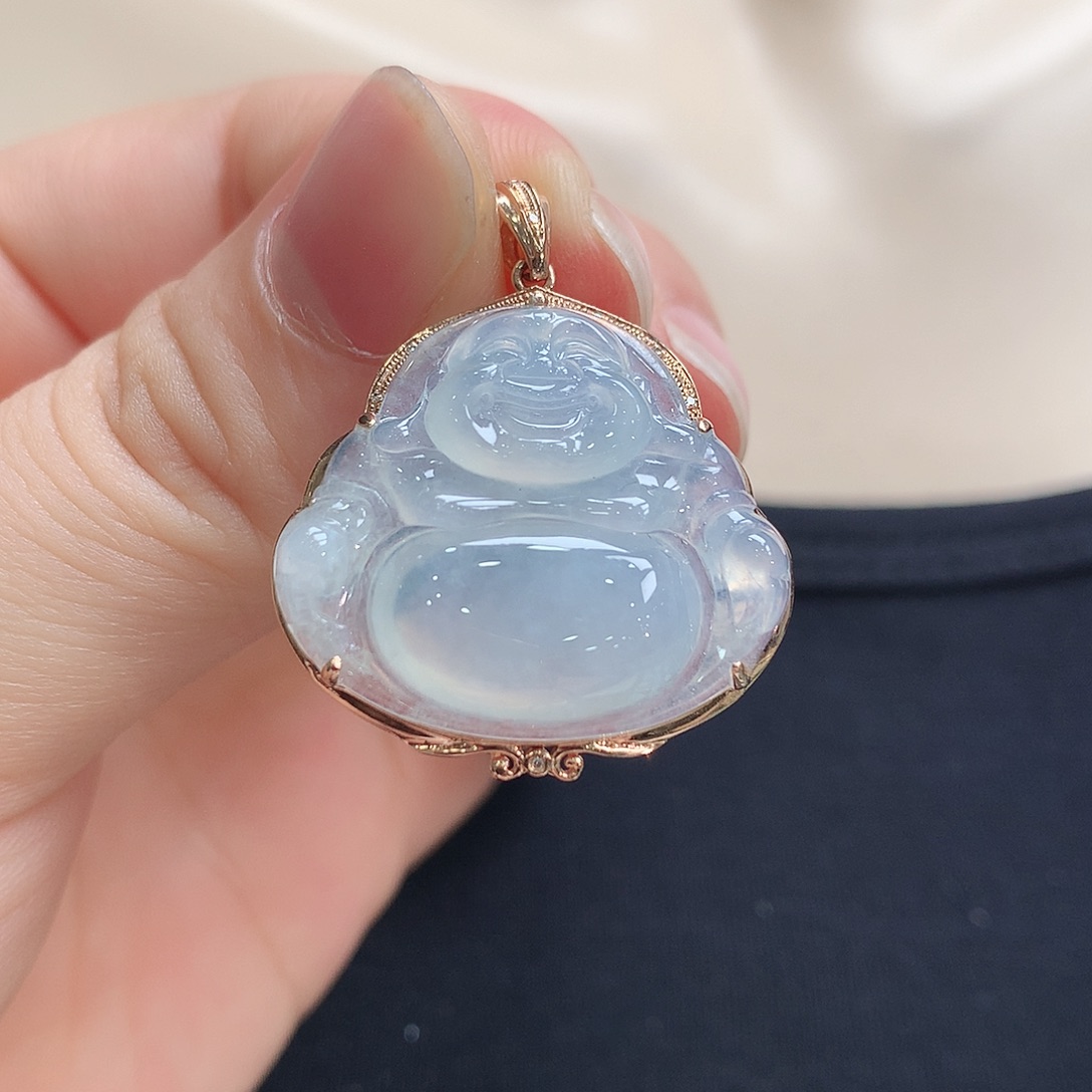 翡翠18K金镶嵌颈饰佛公