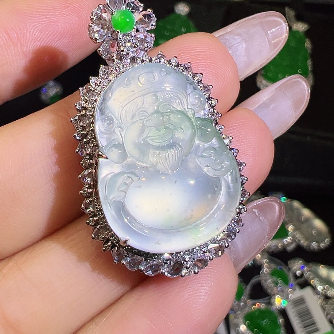 翡翠18K金镶嵌吊坠(不含链)翡翠