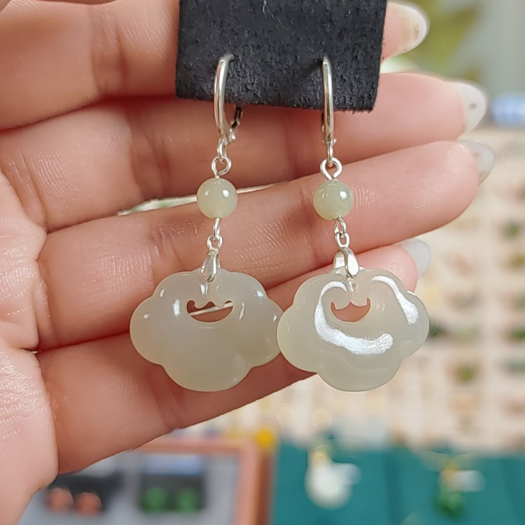 银S925镶嵌和田玉耳饰