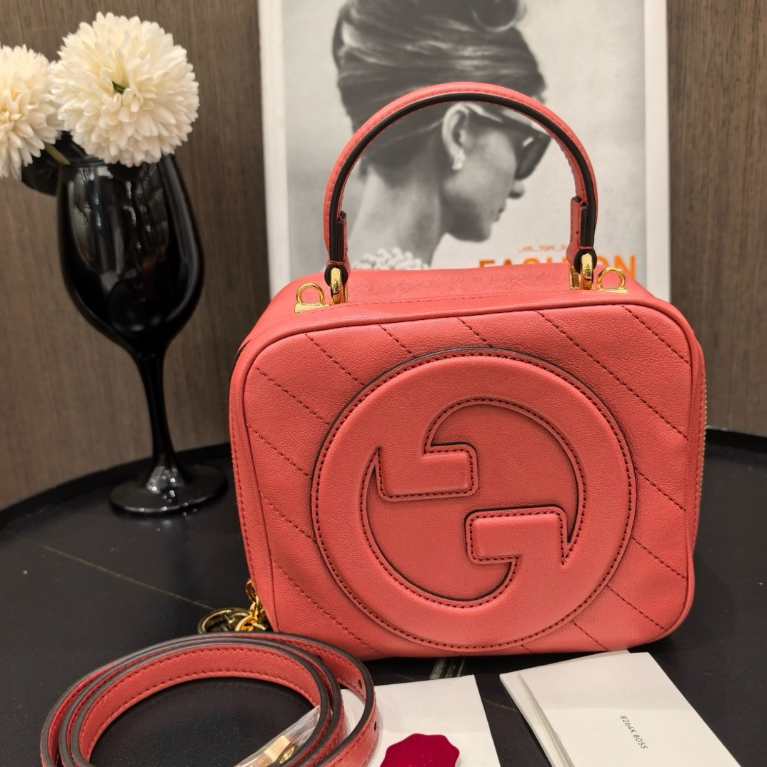 99新 GUCCI/古驰 古驰gucci Blondie珊瑚粉色盒子包（16158011）