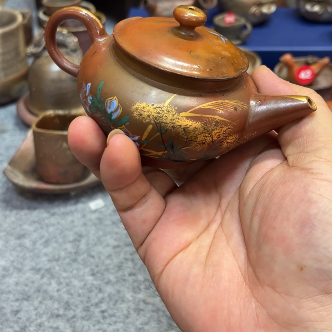 瑕疵彩绘备前备前茶宠茶杯查盘