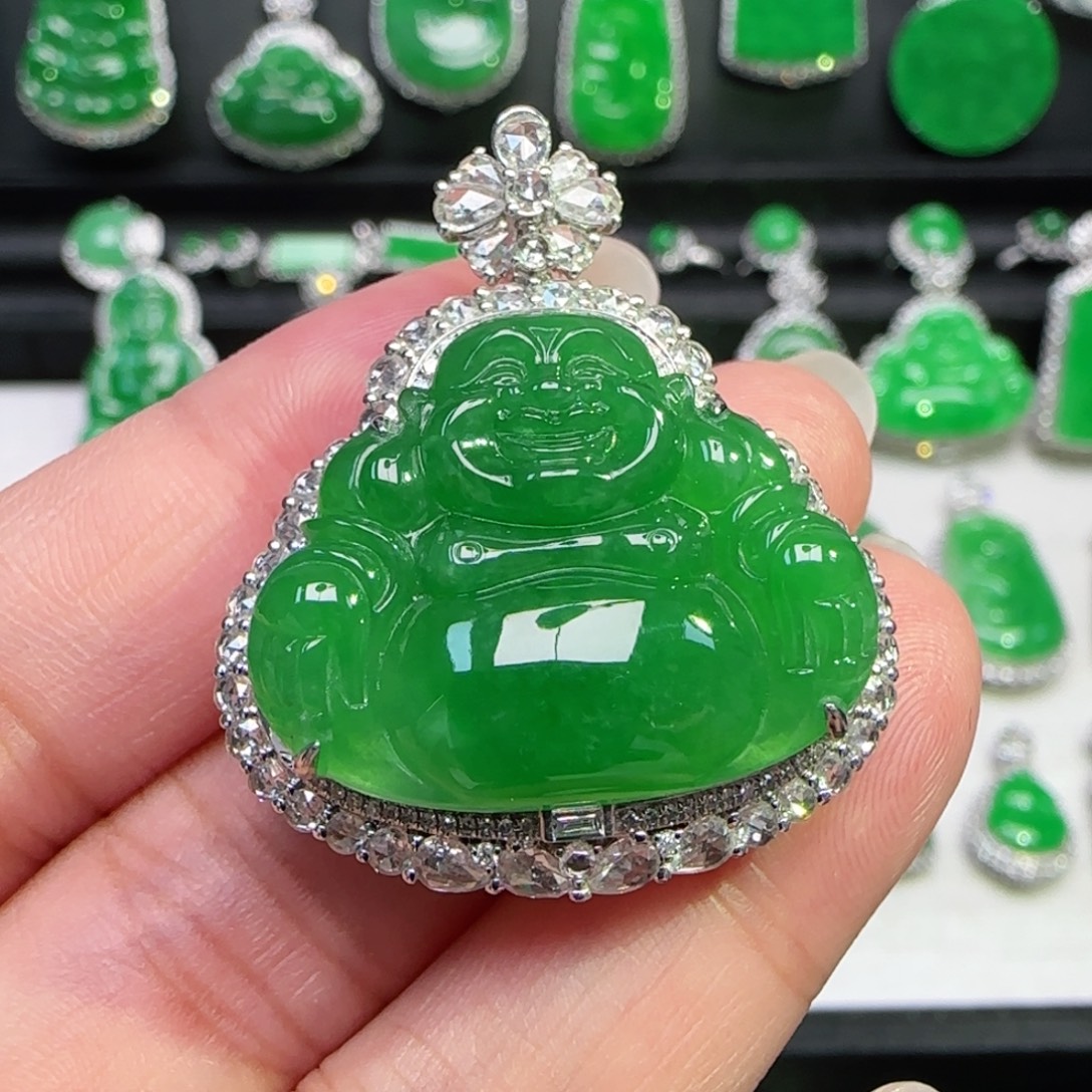 离***运翡翠18K金镶嵌颈饰吊坠 定金30000，总价48000