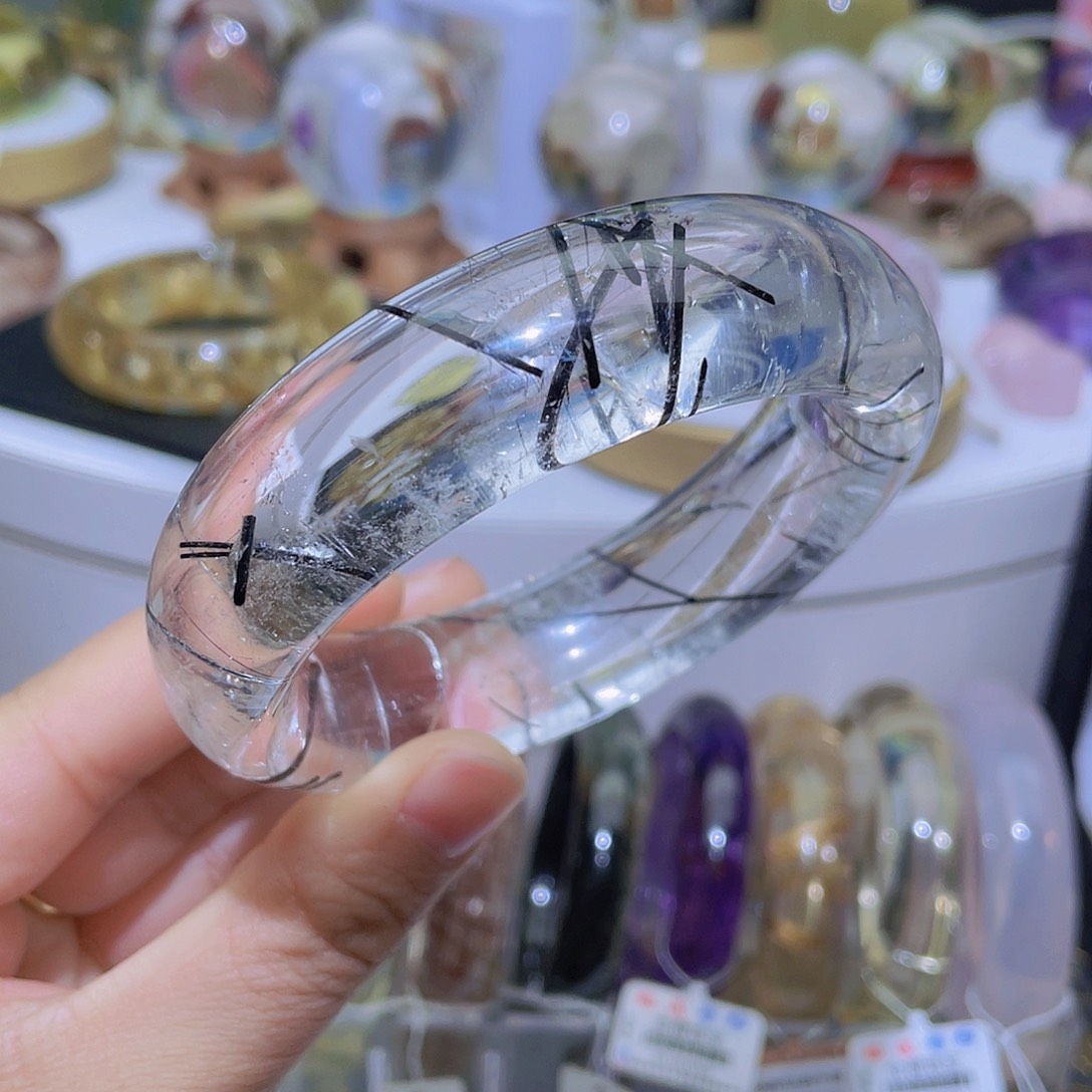 水晶手镯未镶嵌天然黑发晶手镯