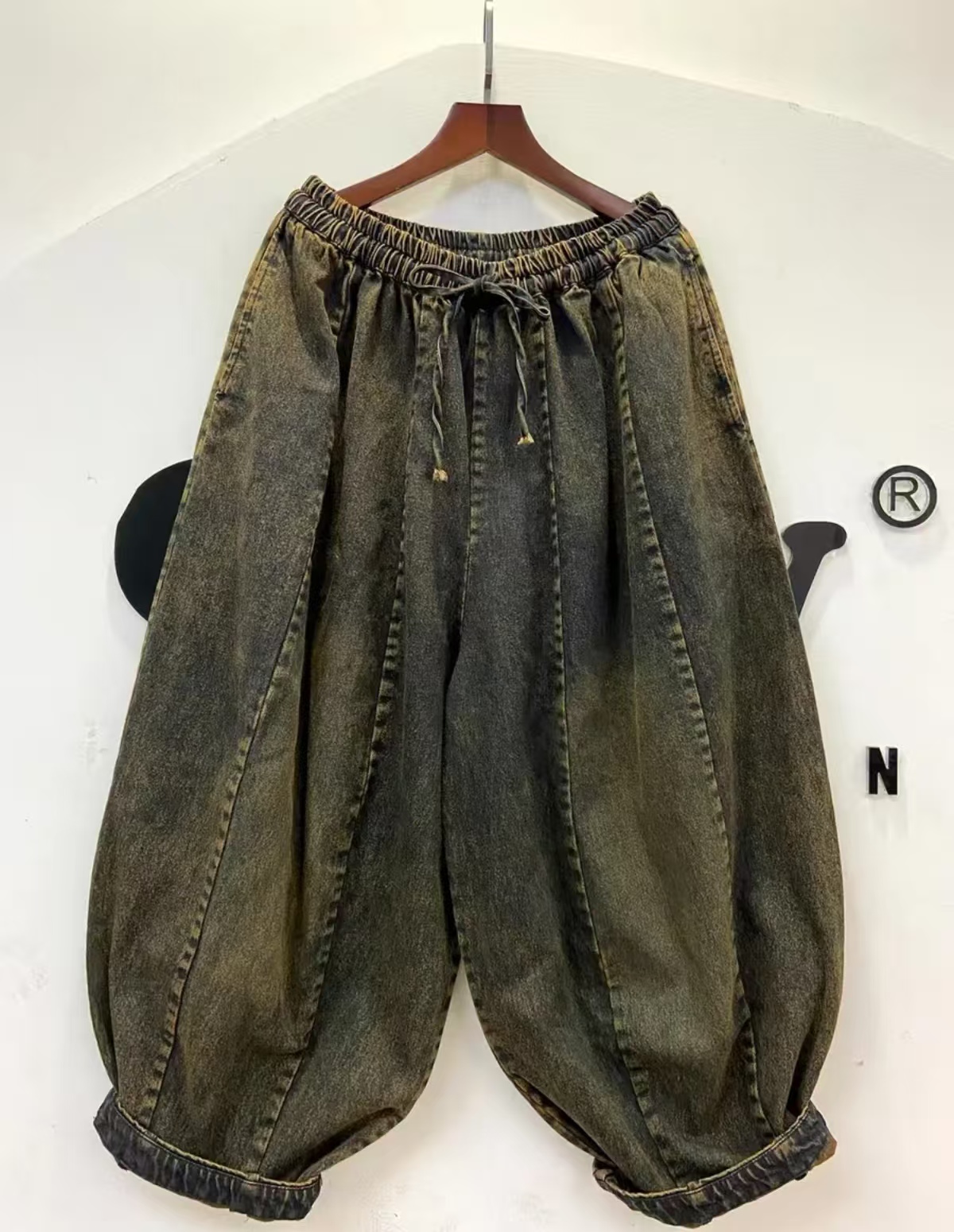 爆款炒色时尚拼接宽松显瘦韩版牛仔裤百搭南瓜裤【裤长91臀围160】