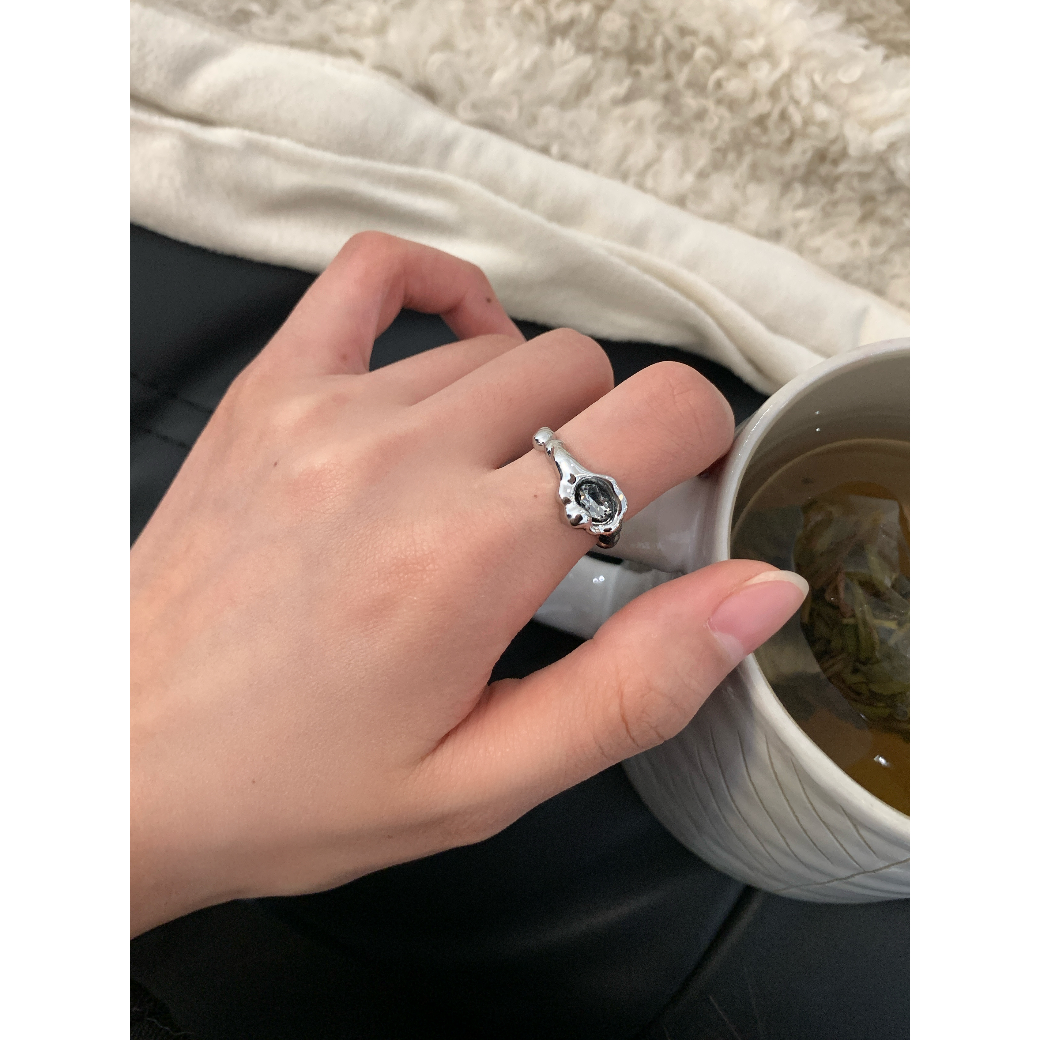 合金锆石戒指 原创不规则锆石指戒小众设计感潮酷风开口戒