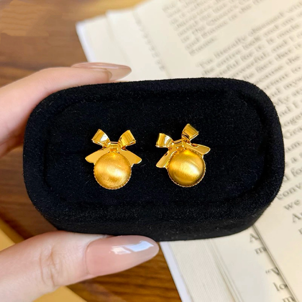 合金耳饰 合金耳饰 新款新中式古法拉丝蝴蝶结金色耳钉轻奢ins风