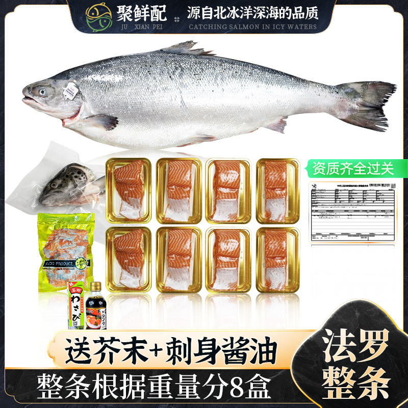 （聚鲜配）冰鲜进口法罗三文鱼整条刺身级中段鱼腩日料包邮分割.