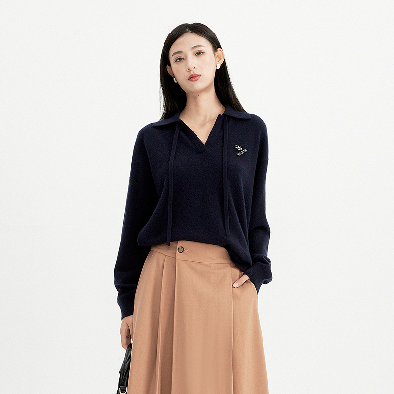 【商场同款】HPLY荷比俪冬季显瘦V领宽松慵懒POLO毛衣HVE47651133