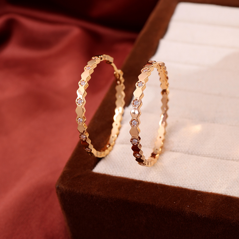 铜合金锆石耳饰 《货号9501》CNC玫瑰色蜂巢耳圈耳环