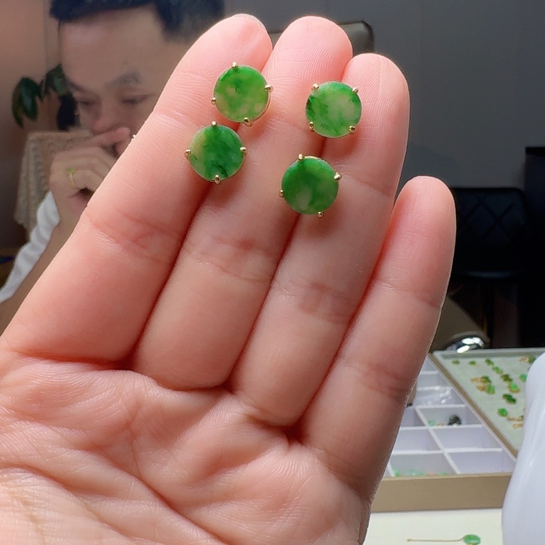 翡翠银S925镶嵌耳饰多样性发货其一