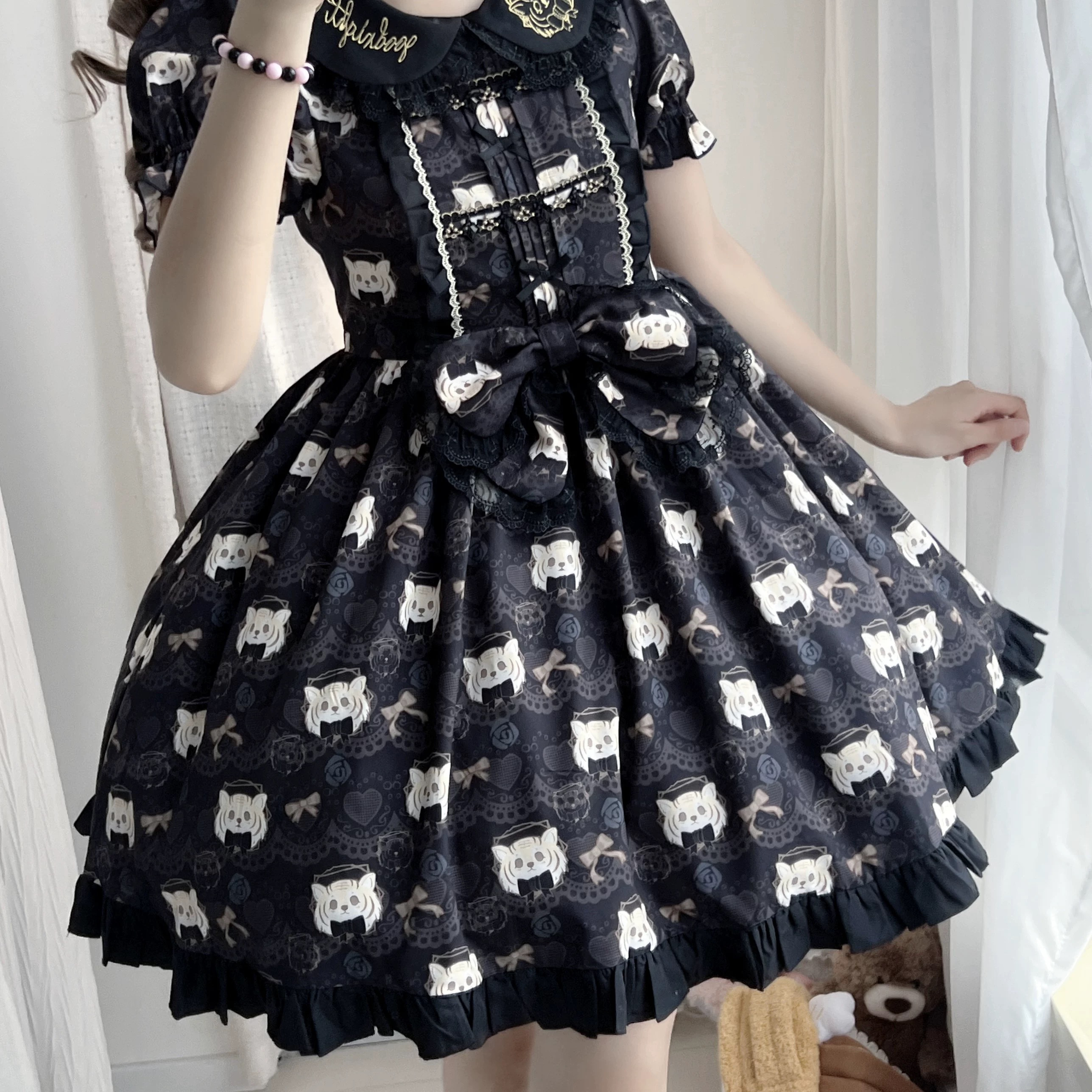 【48小时内现货直发】-秋日虎虎短袖op晚安了喵原创lolita-不退不换