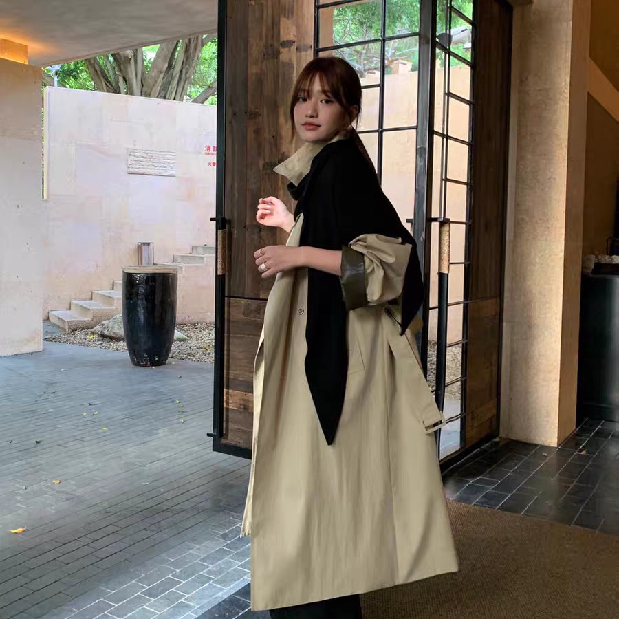 F.THREE三姐妹秋季韩版复古休闲翻领收腰长款风衣外套大衣配腰带