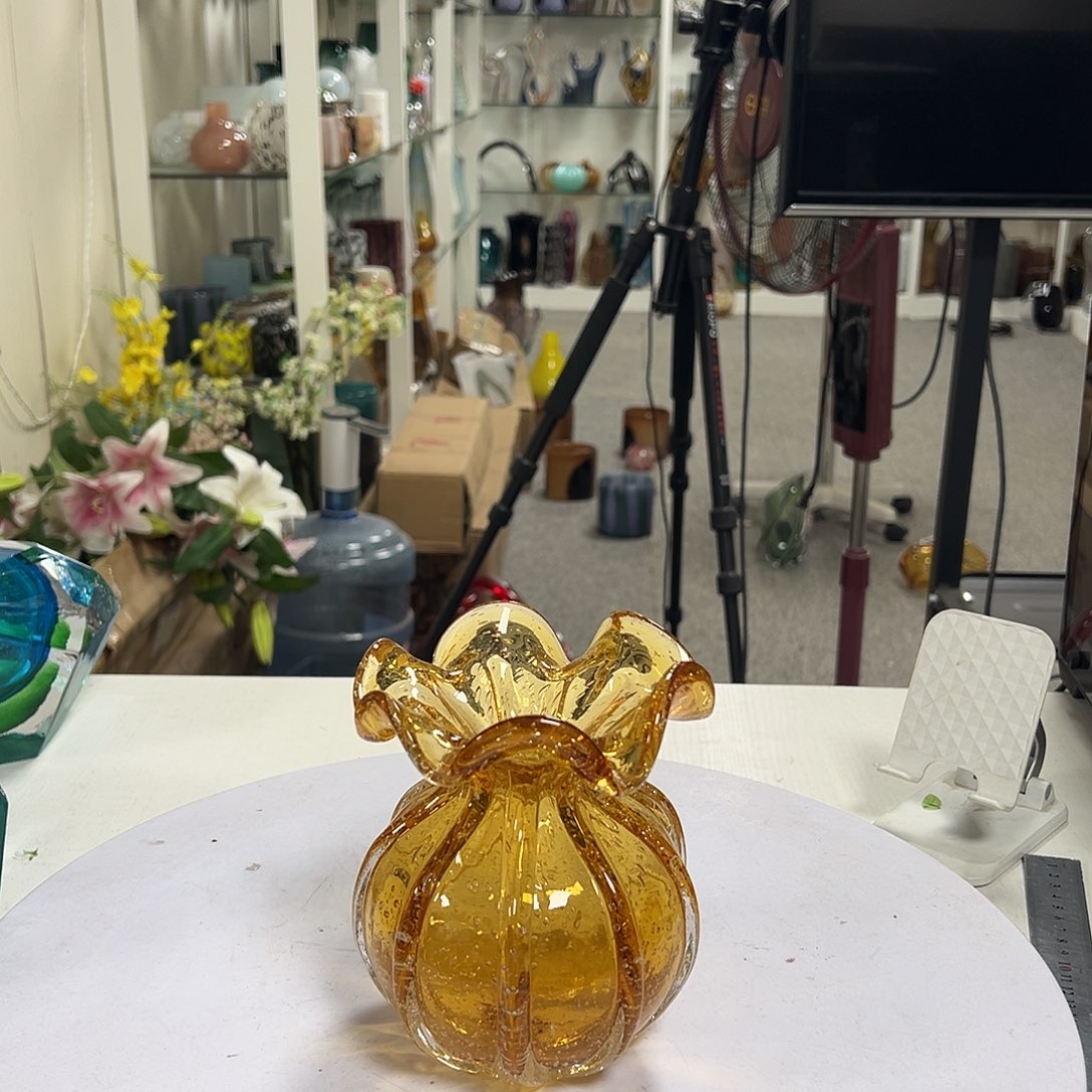 琉璃高14琥珀密集气泡琉璃花器