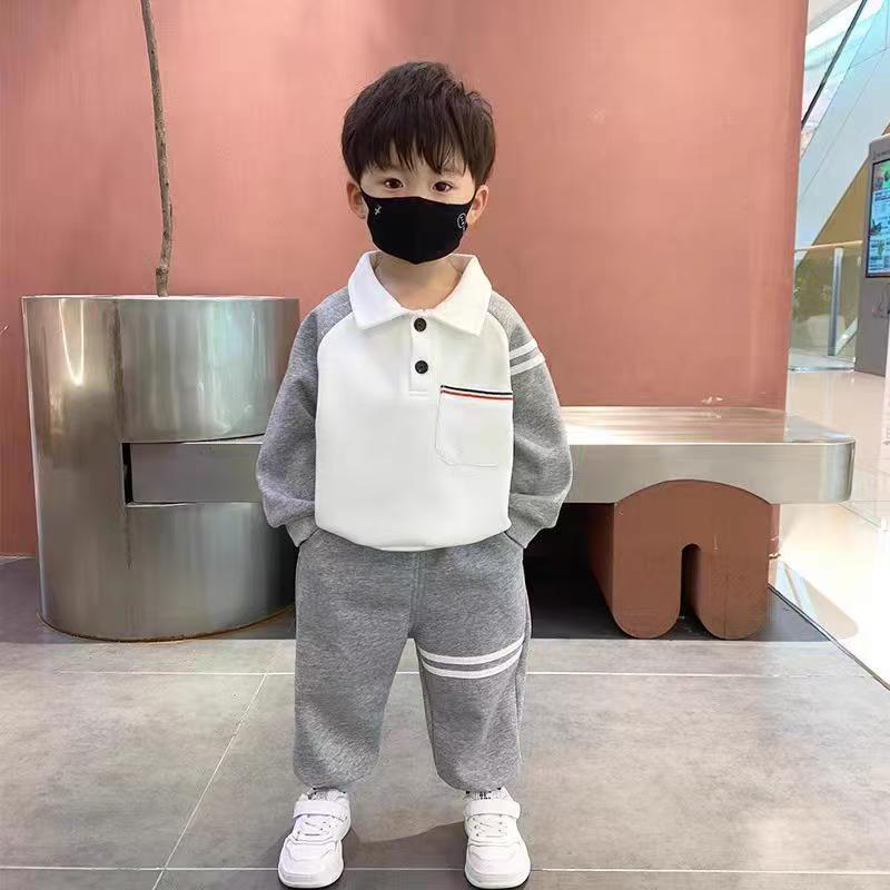 春秋拼色常规时尚印花男童套装拼接帅气春秋季上衣韩版洋气两件套