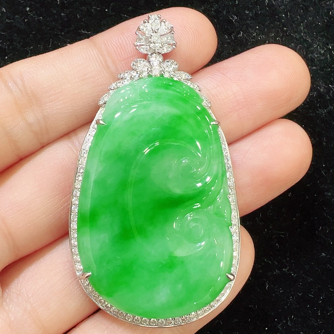 翡翠18K金镶嵌吊坠(不含链)