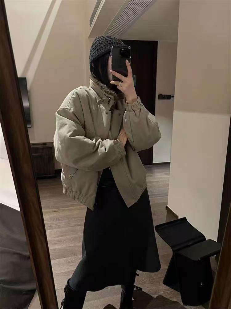 灰灰呀！8829 巴恩风酷女孩 韩代设计感毛领拼接短款派克服羽绒服