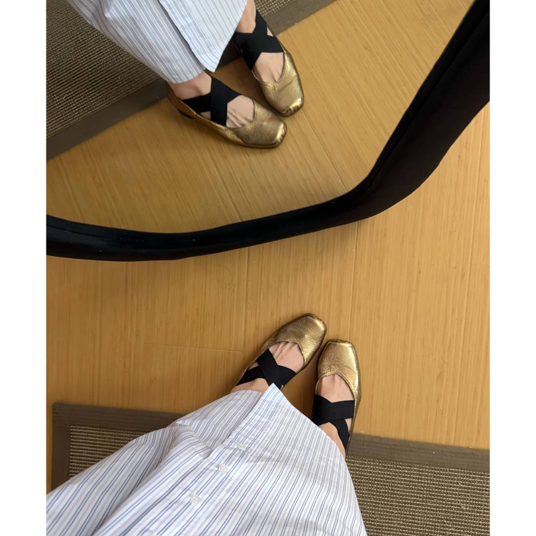 【娇娇私服订制】小众气质设计感金色粗跟软底单鞋351-2#