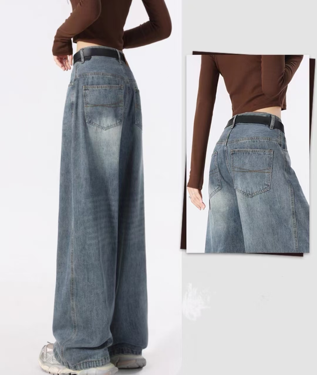 【沙】【中山】2025春款高腰时尚休闲百搭拼接牛仔裤