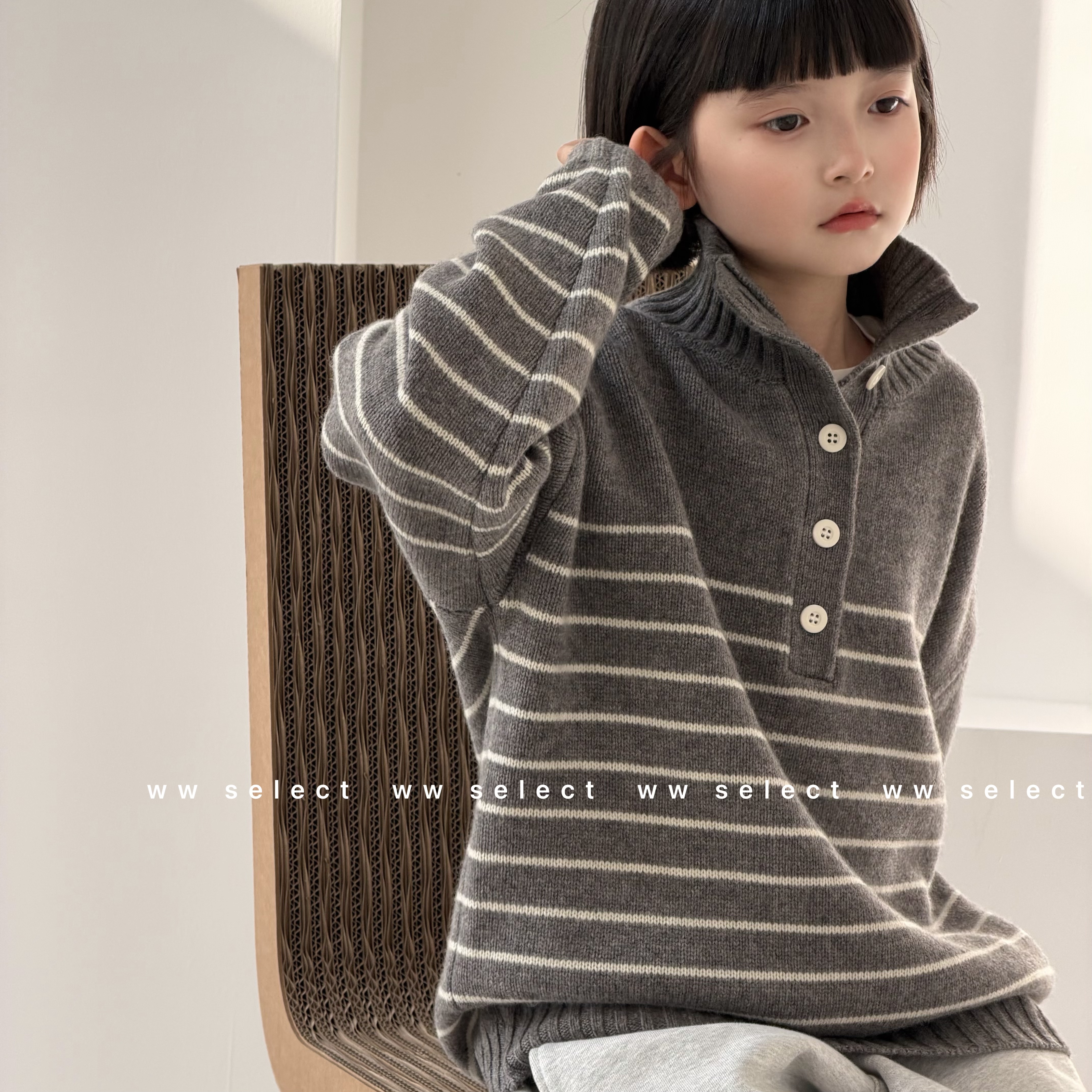 WW｜亲子｜灰条纹｜毛衣外套N104