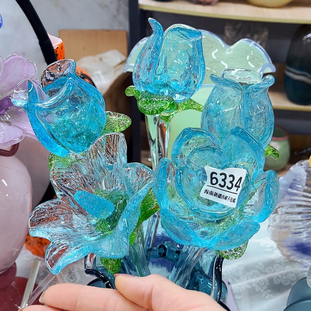 1荷花1百合3花苞 家悦琉璃花瓶摆件