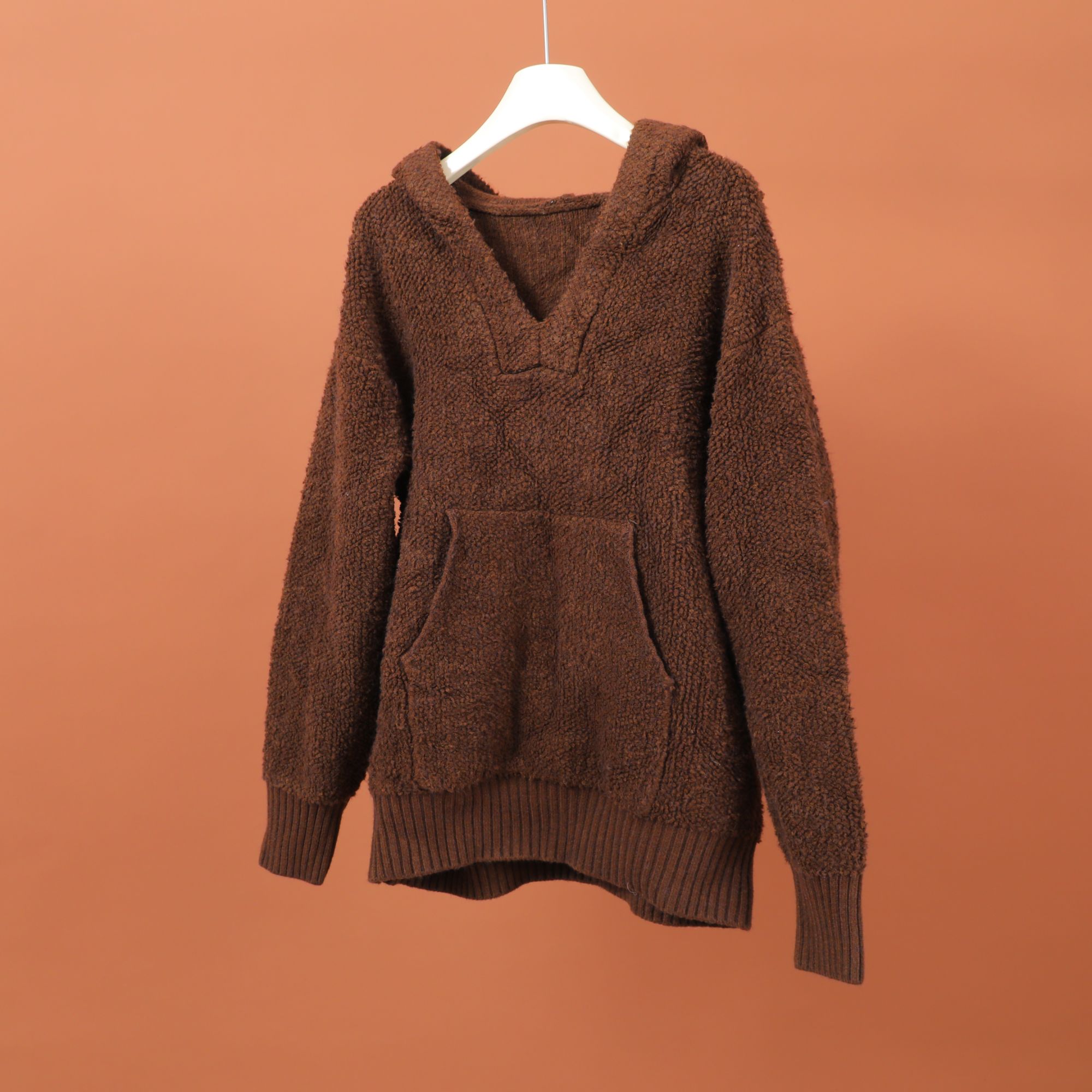 R-00578 软糯慵懒风！冬季女士简约纯色宽松百搭连帽套头卫衣