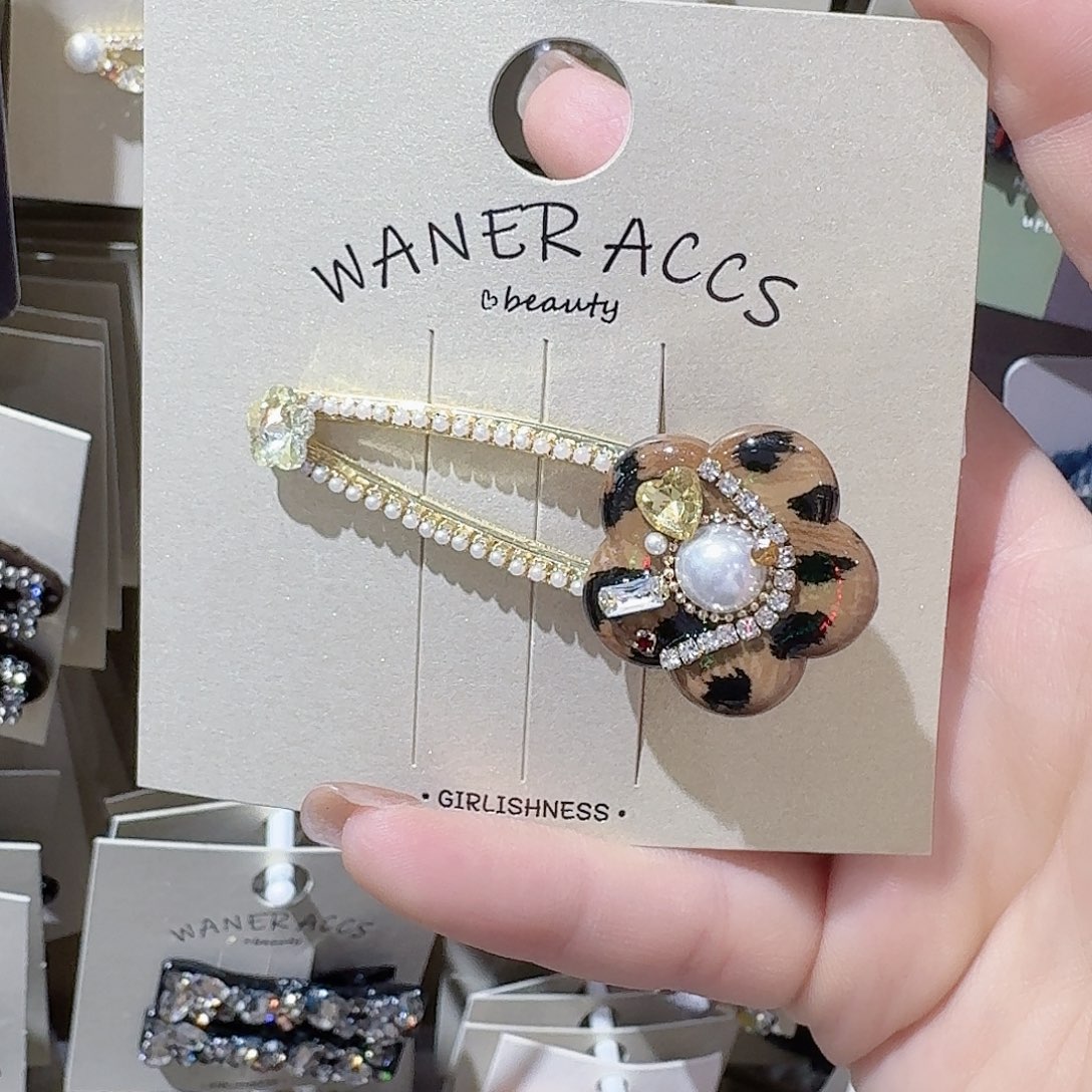 皮质铁合金豹纹小花鸭夹