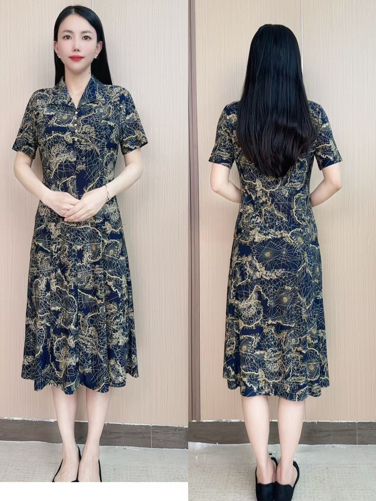 新款短袖夏季连衣裙遮肉显瘦洋气妈妈装连衣裙时尚气质