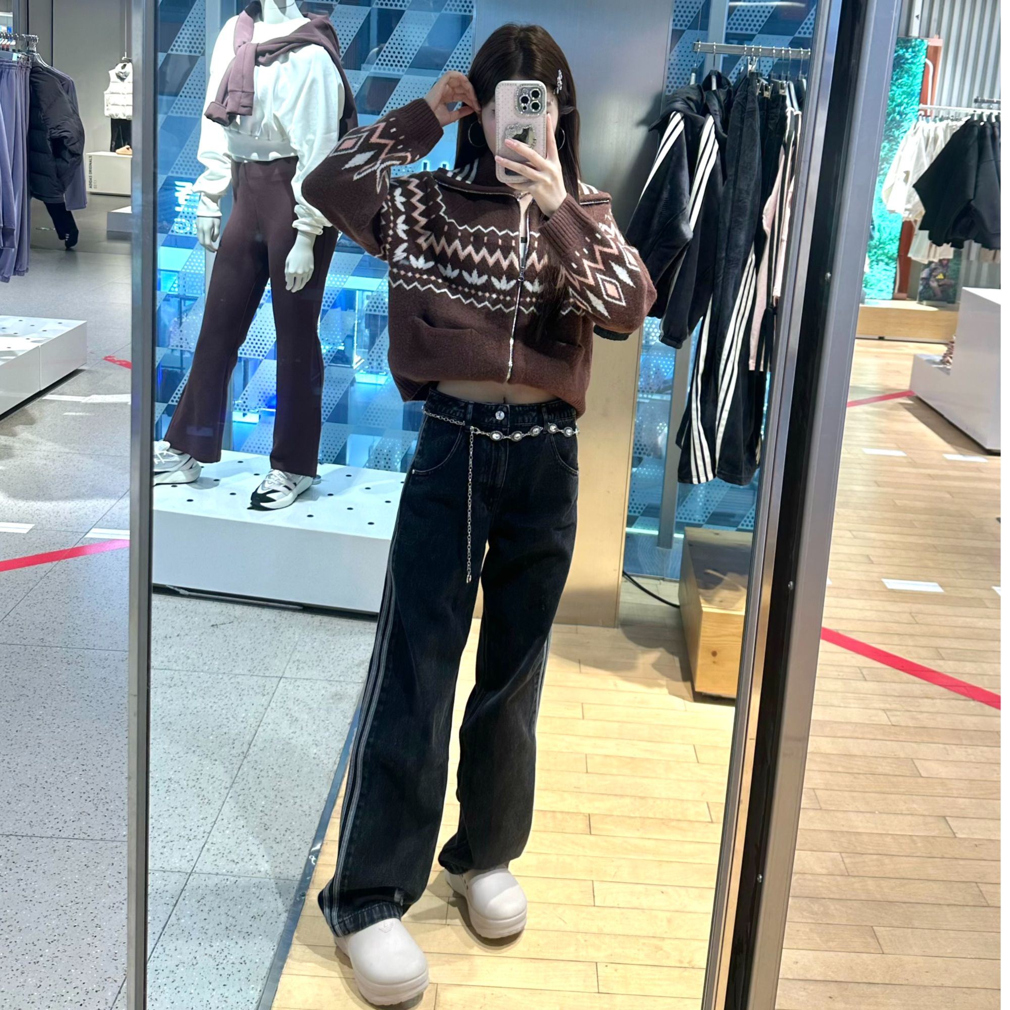 adidas三叶草FIREBIRD牛仔廓形运动裤 JC6718 潮流直筒