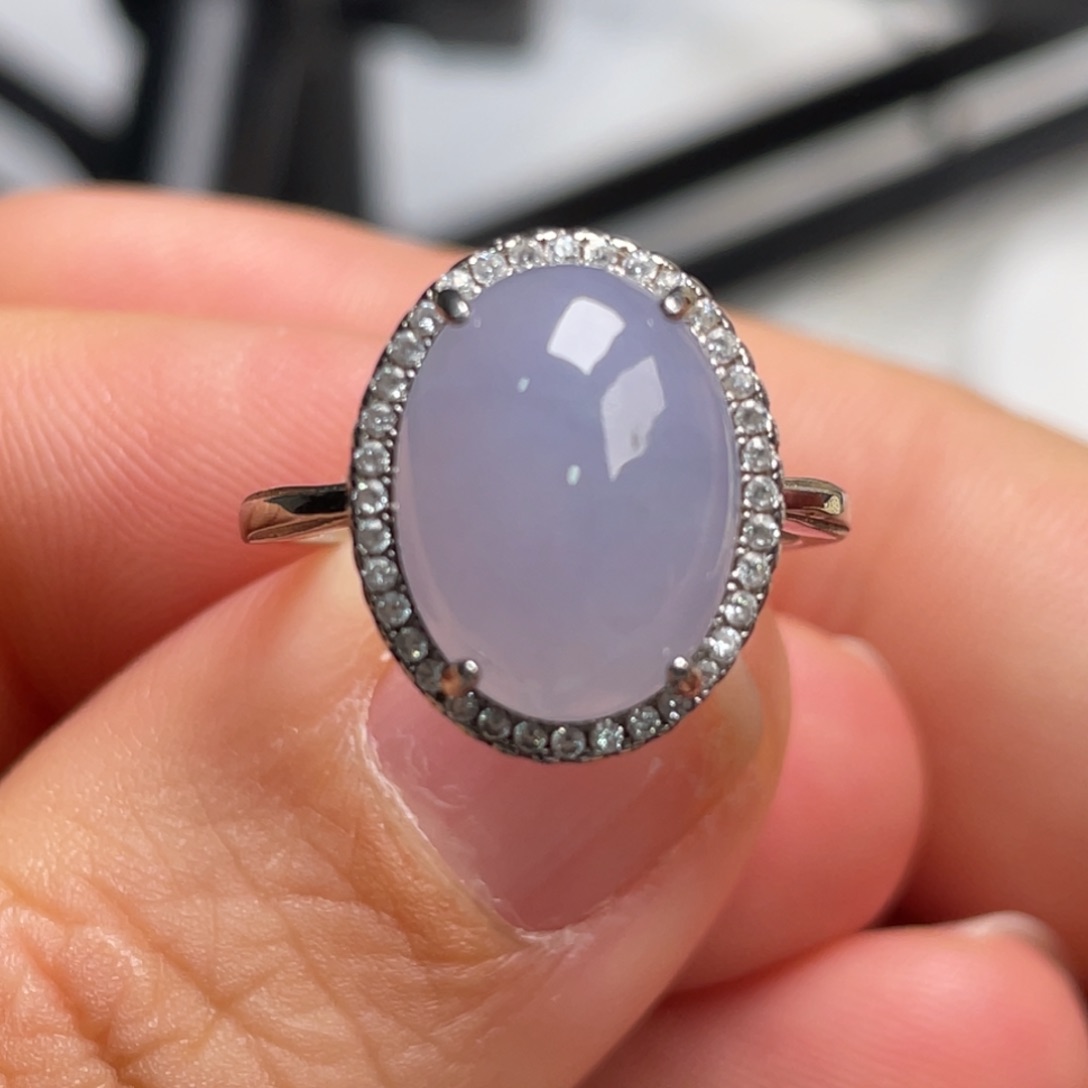 翡翠戒指银S925镶嵌纯天然缅甸翡翠