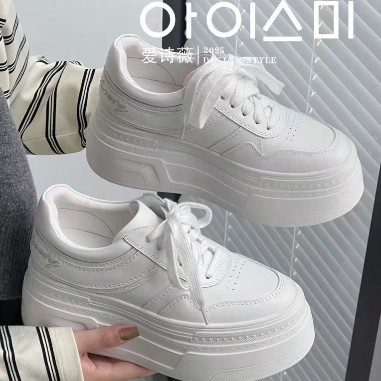 爱诗薇小白鞋厚底松糕超轻增高板鞋刺绣字经典百搭长期主义小白鞋